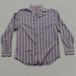 Robert‎ Graham XL Button Up Shirt Purple Multi Stripe Print Long Sleeve Men